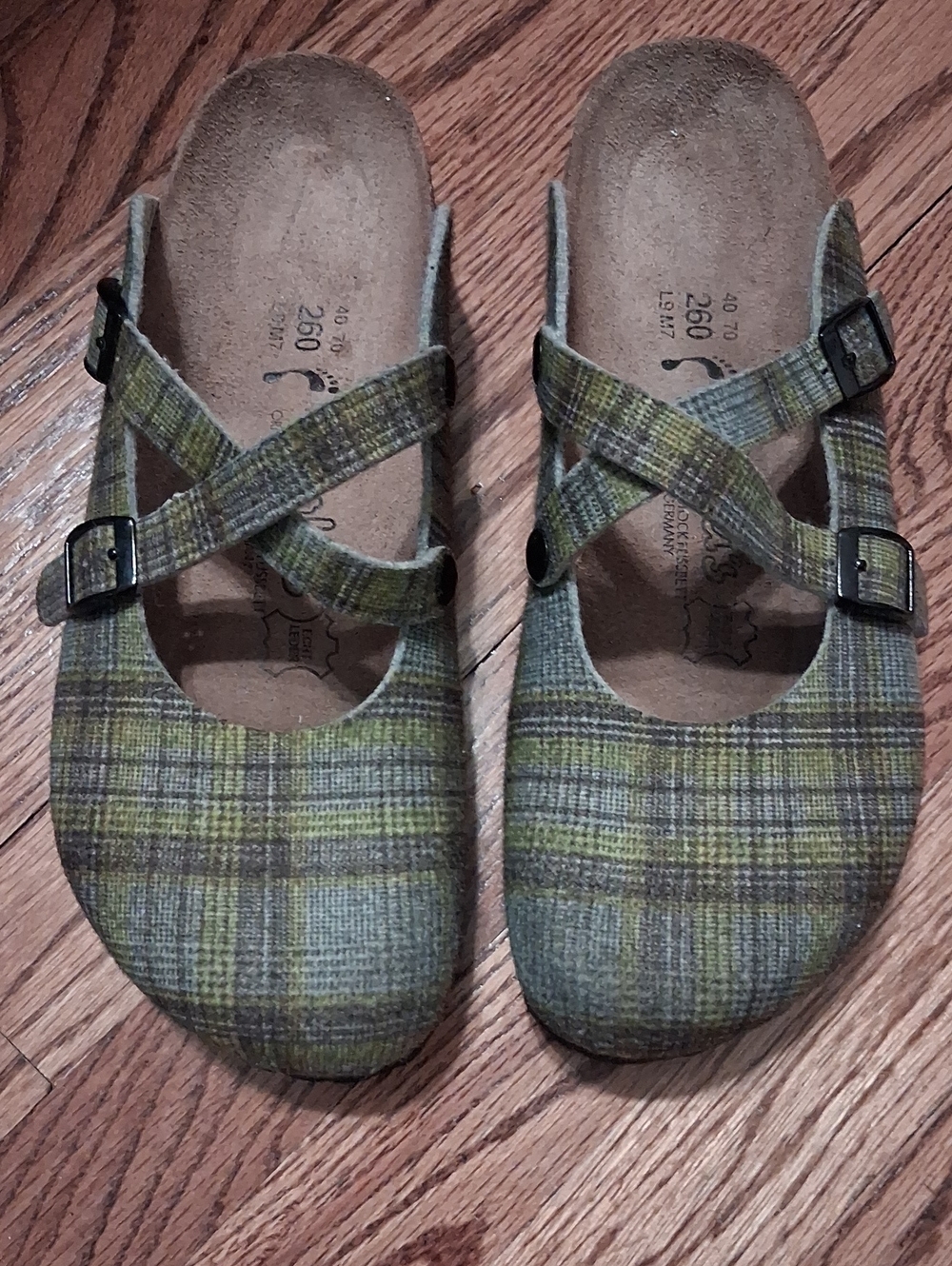 Plaid Mary Jane Slippers in Olive Green